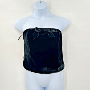 WAYF Corset Top Womens XL‎ Black Velvet Ruched Bow Coquette Whimsigoth Party